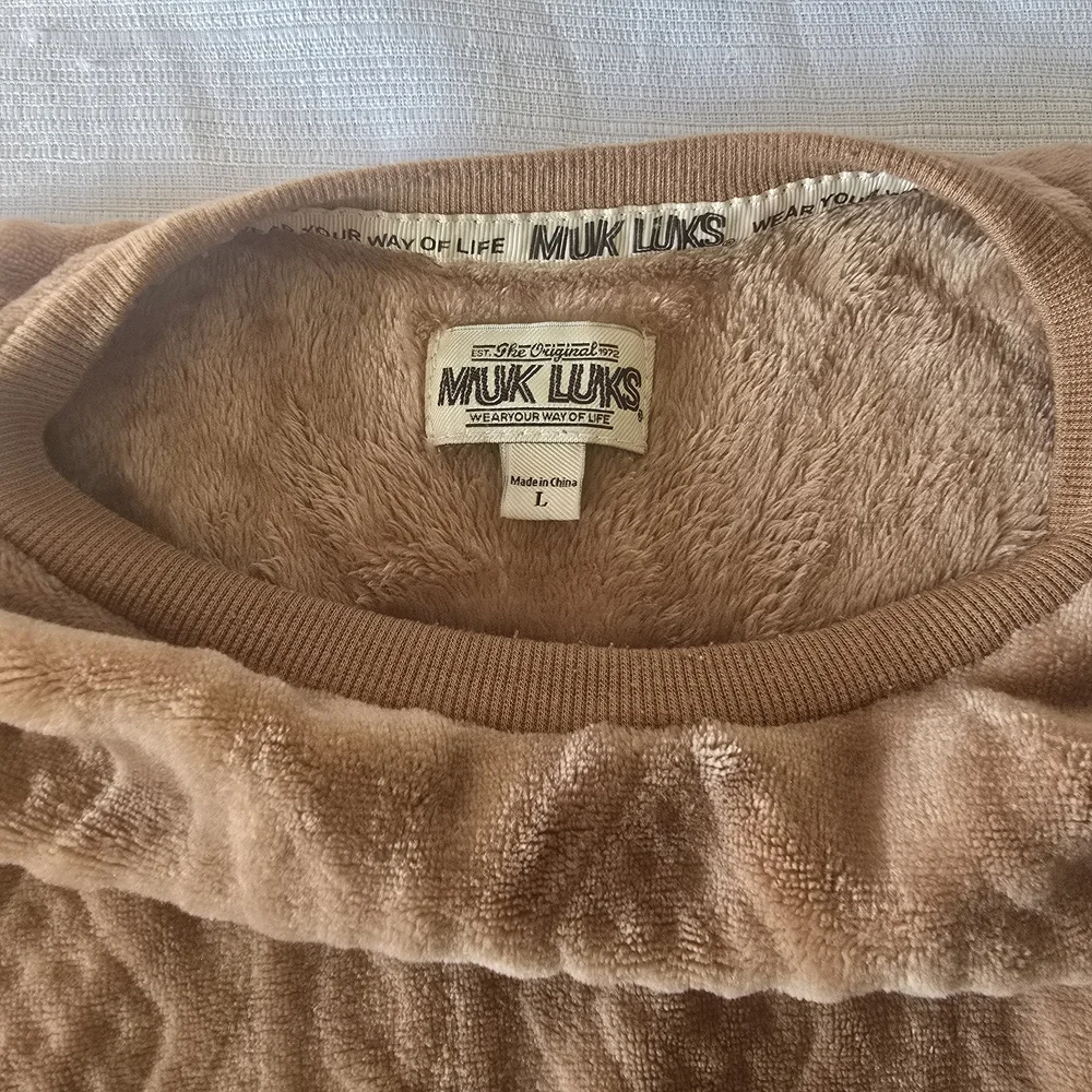 Muk Luks Loungewear Sherpa Pjs Long Sleeve Pant Set L Soft Copper Brown Sleep